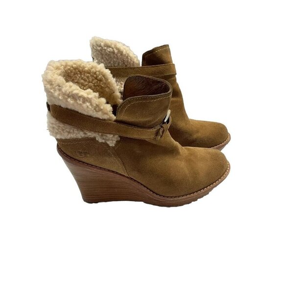 UGG Australia Anais Boots Womens 8.5 Chestnut Brown Suede Wedge Heel - Picture 1 of 11